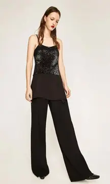 ZARA  Black Sequined Asymmetric Double Straps Double Body Tank Top/Cami Size S