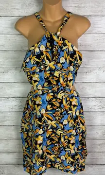 Lulus Floral Print Knotted Halter Mini Dress Large