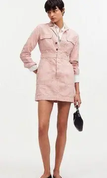 Madewell x MN Dye Studio Denim Patch-Pocket Mini Dress SHADED PINK NWT SIZE L