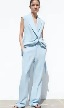 ZARA Ara pants high waisted straight wide leg baby blue suit