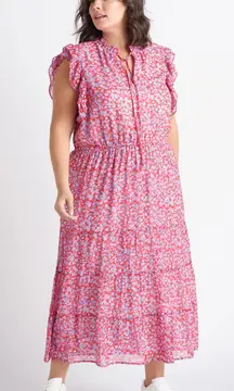 DEX Red Purple Floral Print Sleeveless Ruffle Spring Dress size US 2X