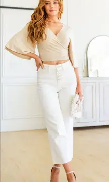 Judy Blue High Rise Wide Leg Crop Jeans Size 3/26 NEW White Raw Hem Button Fly