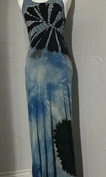 Go Couture Blue and Black Tie-Dye Maxi Dress