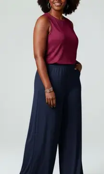 NWT New Directions Wide Leg Dressy Palazzo Pants L Navy Holiday Party Evening