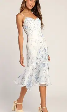 Beautiful Memories White Floral Print Trumpet Midi Dress - Size L