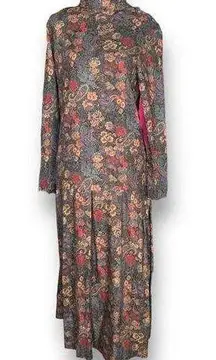 Vintage Talbots Skirt Set Dark Floral Paisley Printed Matching Long Sleeve Maxi