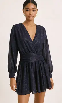 MISA Los Angeles Navy Blue Sparkle Long Sleeve Wrap Mini Dress XS