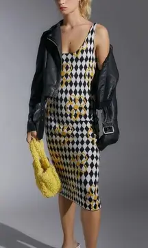 Urban Outfitters Haydee Cutout Midi Dress Argyle Printed Bodycon NWT Size L