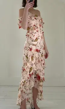 / Revolve Jillian Floral Silk One Shoulder Midi Dress in Cream Multi