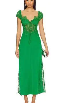 For Love & Lemons  Casey Maxi Dress in Green Large Womens Satin Lace