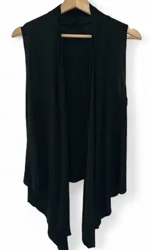 Black Open-Front Sleeveless Cardigan Vest Medium drape minimalist front tie