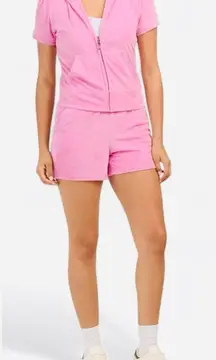 Juicy Couture Bling Terry‎ Shortie Set Hoodie & Shorts - Size L - Flamingo - NWT