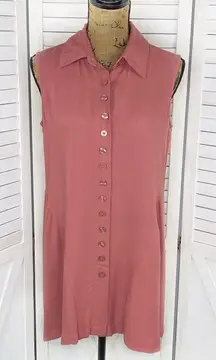 Simply Noelle Sleeveless Button Front Split Seam Tunic Shirt Mauve Pink Small