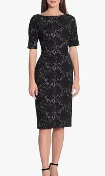 Maggy London Floral Black White Sheath Dress Size 12 NWT Professional Stretchy