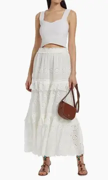 Farm Rio  Eyelet Cotton Ruffle Maxi Skirt