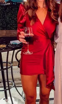 Burgundy satin mini dress 
