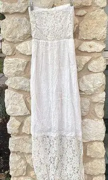 White Lace Strapless Maxi Dress
