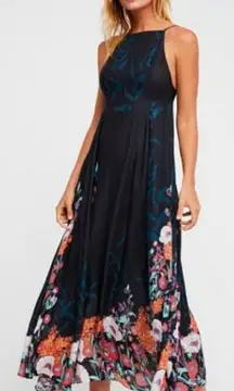 Free People Embrace It Maxi Dress Size Medium Floral Flowy Black Blue