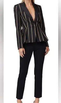 Self-Portrait Tailoring Peplum Blazer Vertical Stripes Black & Tan Flattering 6