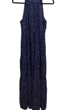 Coeur de Vague Size XL Navy Polka Dot Sleeveless Ruffle Maxi Dress. Preloved