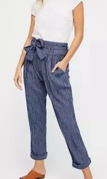 Free People Rumors Striped Blue Paperbag Harlem Waist Pants