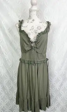 5 for $25| Bailey Blue Eyelet Trim Tie Front Dress In Dusty Olive NWT