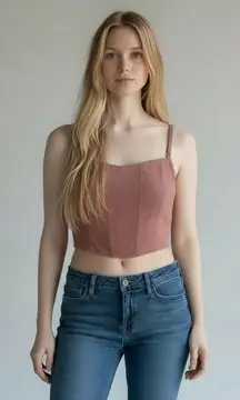 Free People Rose Mauve Corset Cropped Cami Tank Top Women's Size L