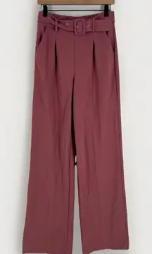 Fashion Nova Celine Belted Pants Womens Medium Mauve Stretch Pleated Wide Leg