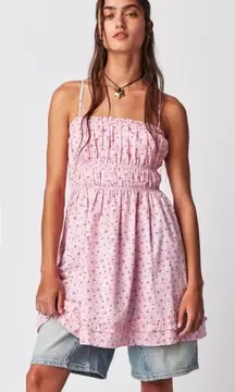 Free People NEW  Gabby Mini Dress Pink Cherry Size LARGE Ruffled Sweetheart