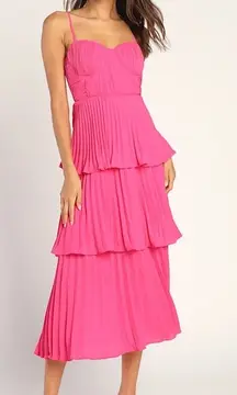 Crush Hot Pink Tiered Midi Dress Lulus Cascading