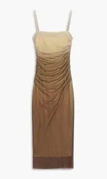 Commense Women's Ombre Mesh Zippered Maxi Dress Cappuccino Brown Medium NWT