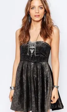 Free People Fit And Flare Strapless Metallic Dress Large