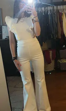 These Three Boutique Denim Jump Suit White