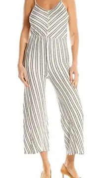 Caution to the Wind black and white striped jersey knit wide leg jumpsuit