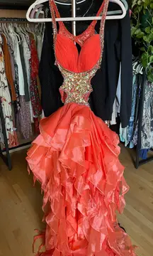 Coral Open Back Prom Dress