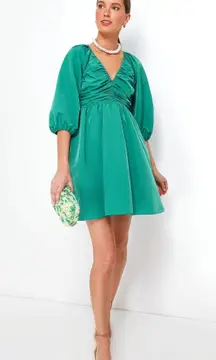 Hyacinth House Emerald Green XS Ruched V-Neck Genevieve Mini Dress