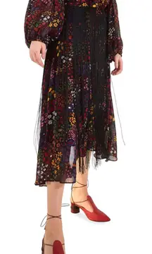 Farm Rio Wild Mix Mixed-Print Fringe Midi Skirt