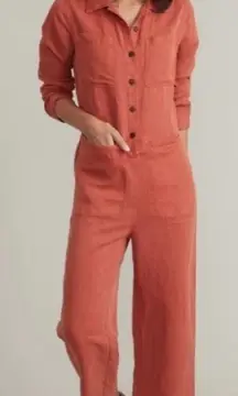 Marine Layer Charlie Utility Jumpsuit Rosewood Sz Medium in‎ Burnt Salmon Orange