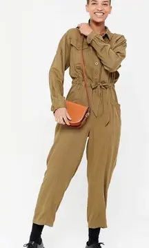 BDG Urban Outfitters Green Button Up Collared Jumpsuit Long Sleeve Size M