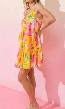 Flying Tomato Yellow Floral Lily Print Oversized Sleeveless Swing Dress