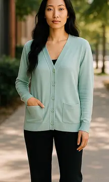 Old‎ Navy Womens Sweater Sz S Mint Green Deep V Neck Pockets Lightweight