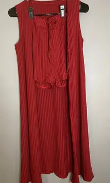 Boutique Wine Sleeveless Long Cardigan Shorts Pajama Lounge Set S NWOT
