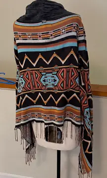 Billabong Tribal Patterned cardigan sweater wrap  with Fringe size medium