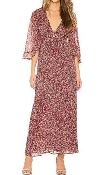 Amuse Society  Women’s L Crimson Red Pink Floral Besos Besos Tie Front Maxi Dress