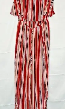 Hers And Mine Romper Small Striped Split Leg Strapless‎ Tube Top Jumpsuit