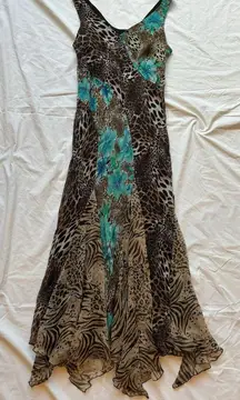 Cheetah Leopard Print asymmetrical Silk Maxi Dress