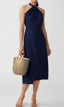 NWT J. McLaughlin Navy Blue Alessia Halter Midi Dress Size Small