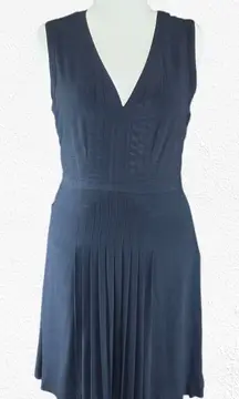 Equipment Navy Eclipse V Neck Pleated Viscose Midi Norice Dress Size 10 $450