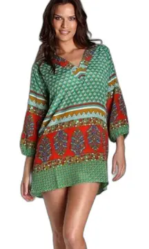 Tolani Nisha Tunic silk Green ladies tunic blouse top size medium