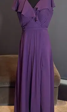 Women’s Purple Flutter Sleeve Full Length Bridesmaid Dress Corset Back Size 10